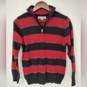 Silver Lake Boys Red and Black Striped Quarter Zip Sweater Size Large